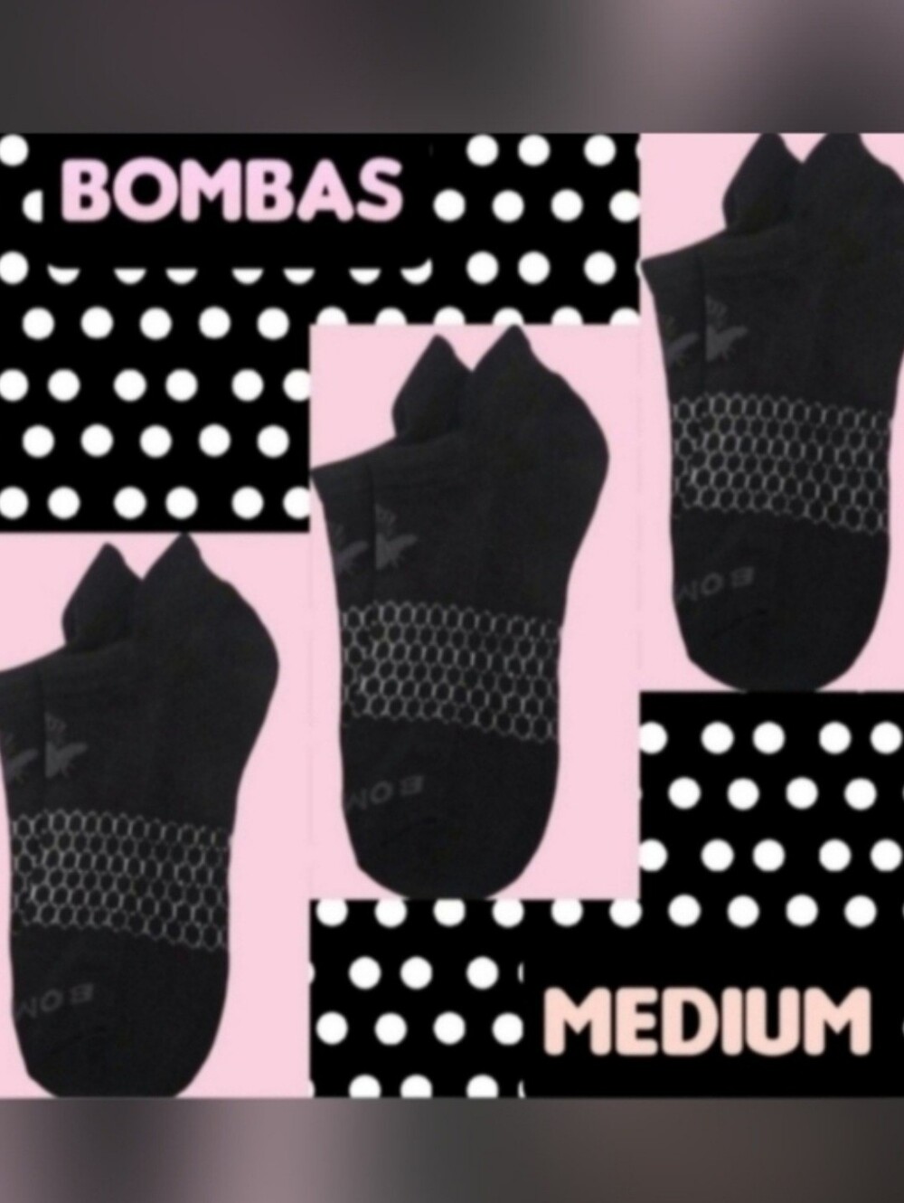 Bombas Ankle Socks Medium 3 Pair Unisex Womens & Mens Honeycomb Black/Grey BNWT